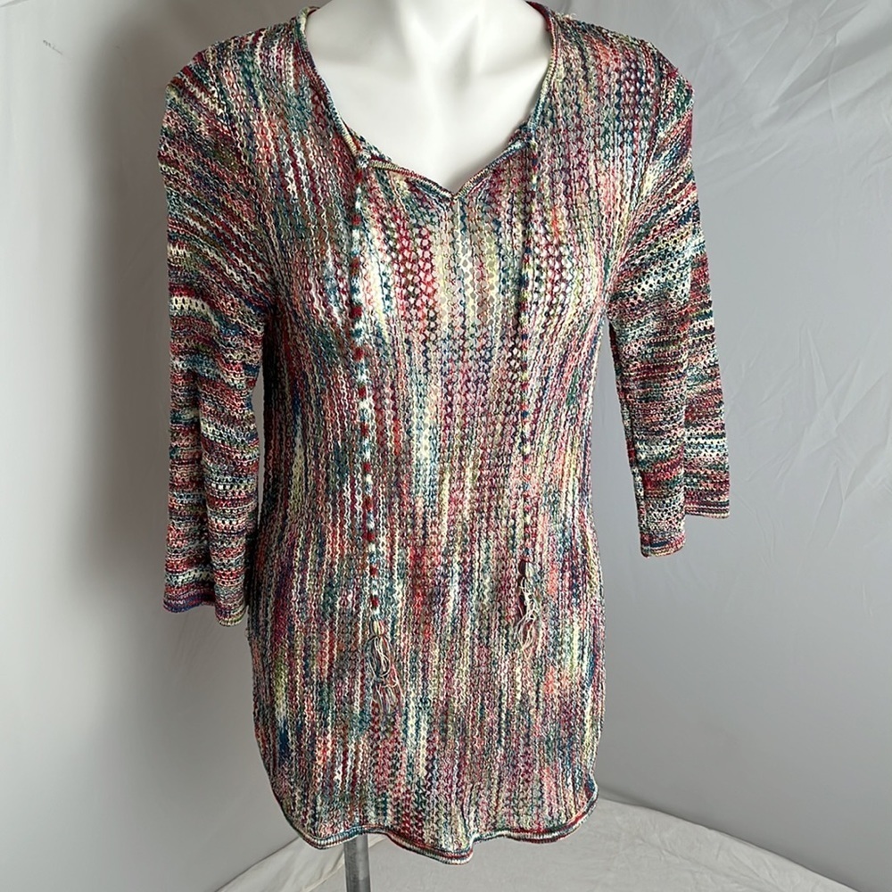 Christopher and Banks multicolor rainbow open weave knit cover up or sweater